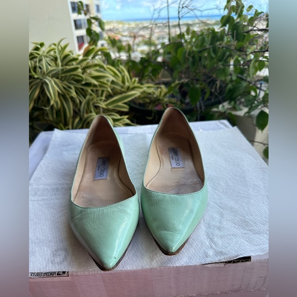* Jimmy Choo Aline Pointed Easter Egg Green Flats, Size 37 1/2. Excellent! - Picture 6 of 9